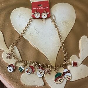Magical Season Christmas Charm Necklace & Matching Santa Earrings